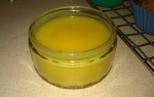 Lemon Curd A glass ramekin of lemon curd